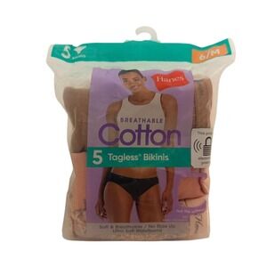 Hanes Womens Breathable Cotton Tagless Bikinis 5-Pack Size 6/M‎ Soft Comfort